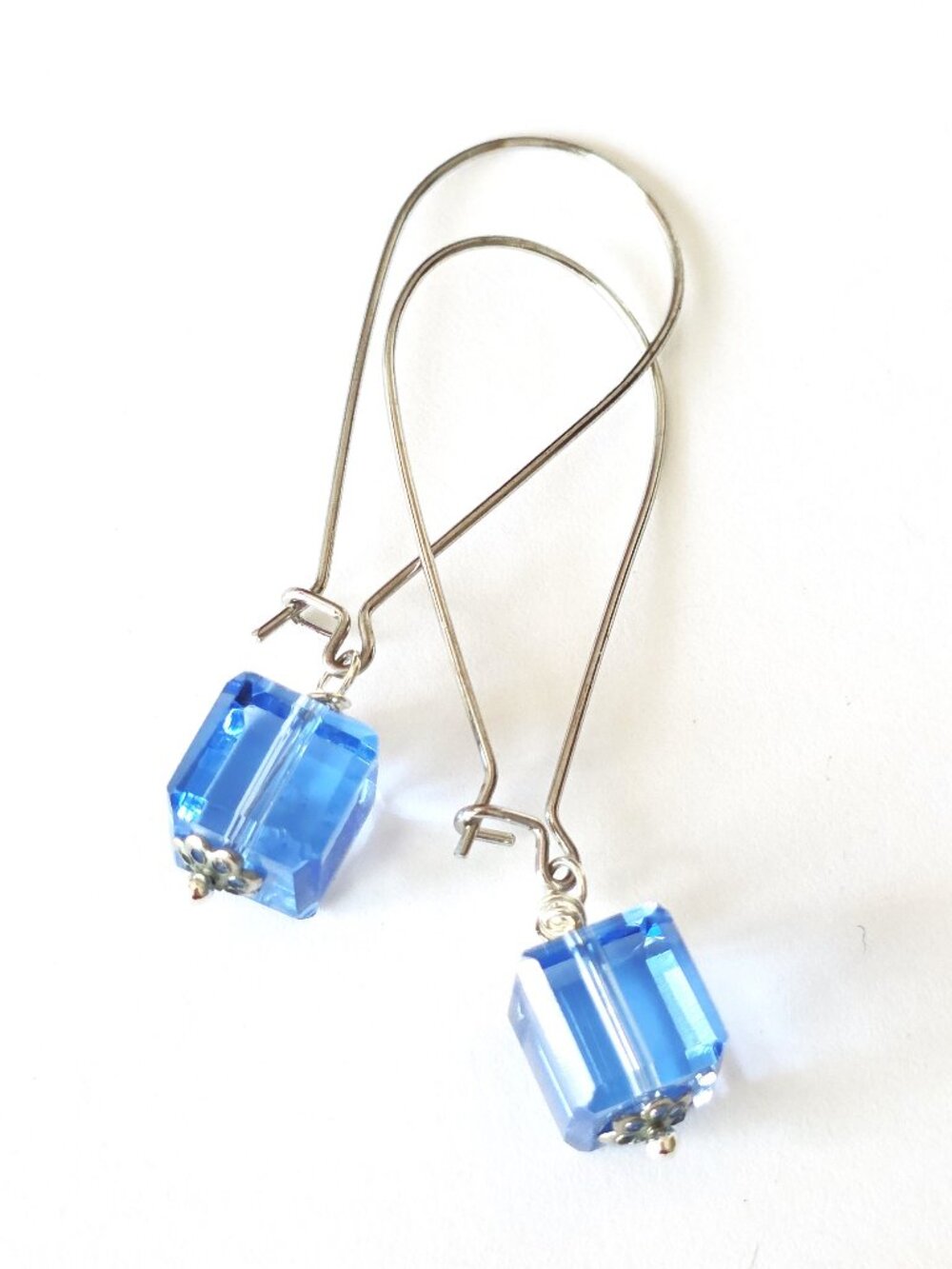 Blue Swarovski Elements crystal bead earrings